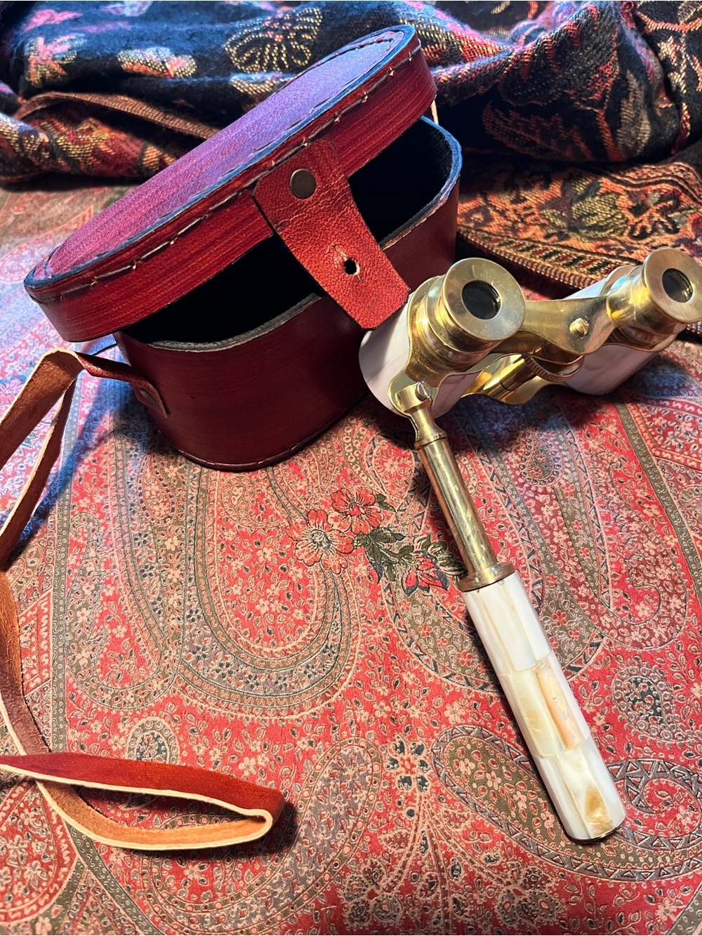 Brass and Mother of Pearl Opera Glasses with Case